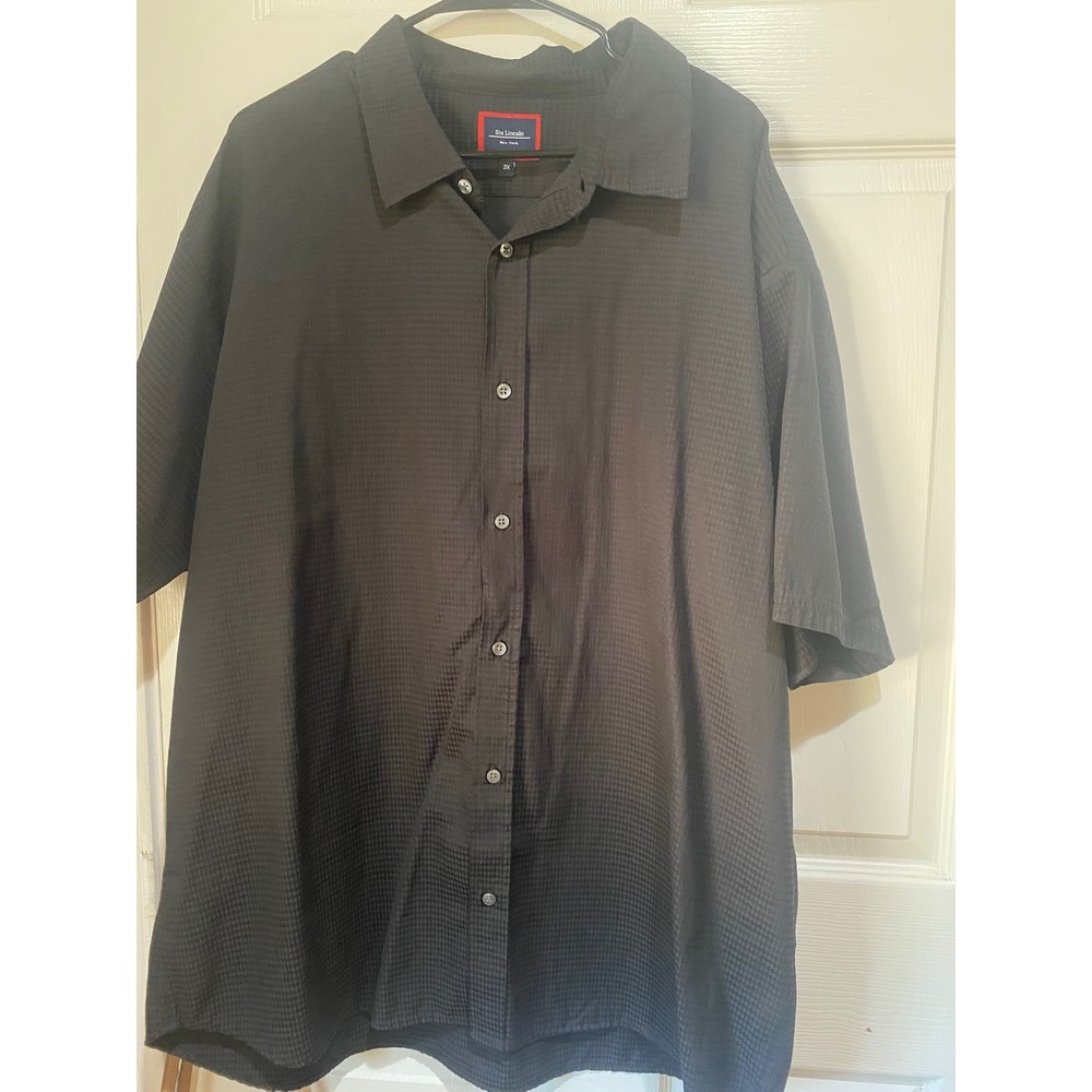 #302 Black Mens Six Lincoln Textured Short Sleeve Button Down Shirt